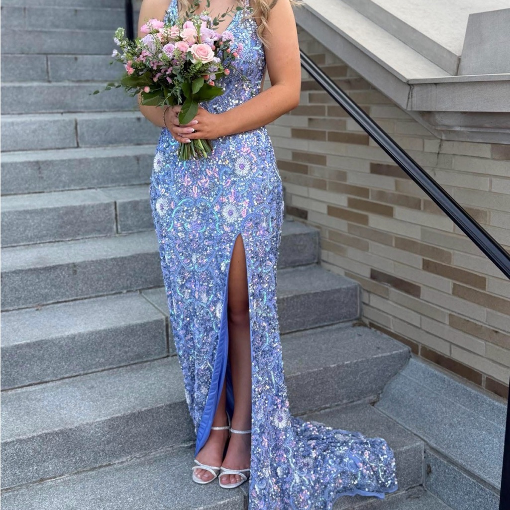 Prom Dress. Embellished Sequin V-Neck Evening Dress Worn One Time.